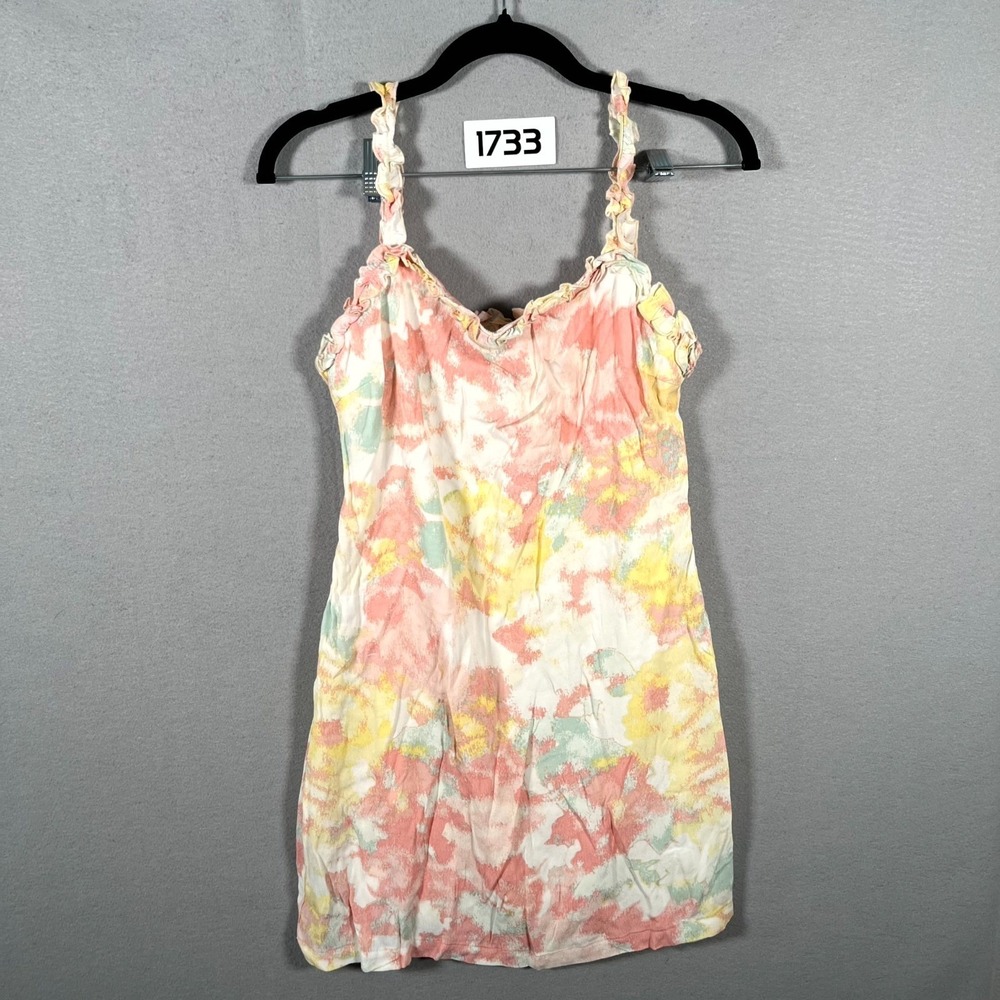 GB Mini Dress Womens Medium Pink Pastel Watercolor‎ Lined Ruffle Strap Back Zip